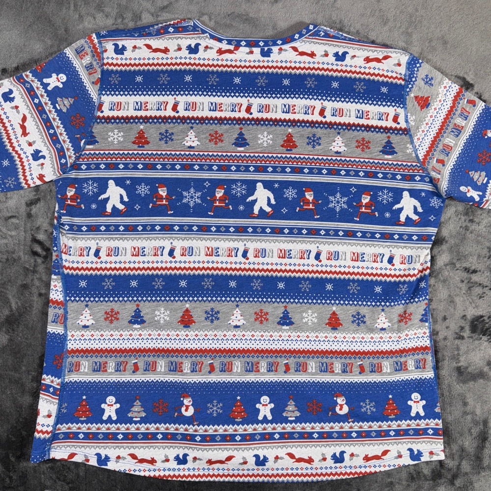 Brooks Run Merry Christmas Long Sleeve Shirt Blue Holiday Sasquatch XXL 221404 - Picture 4 of 11